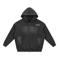 CLOVER faded Two-way Zipper Boxy Fleece Hoodie