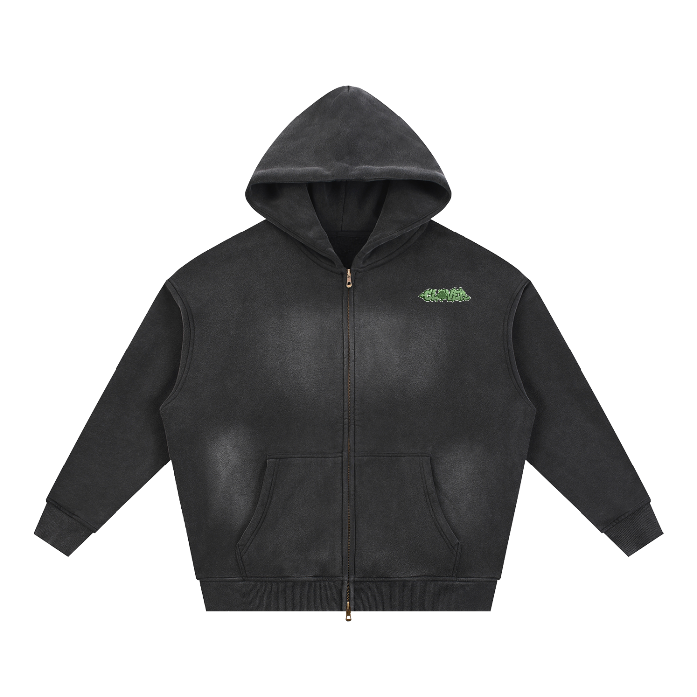 CLOVER faded Two-way Zipper Boxy Fleece Hoodie