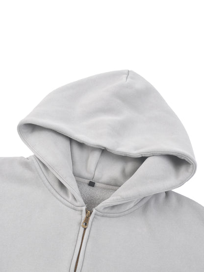 CLOVER faded Two-way Zipper Boxy Fleece Hoodie